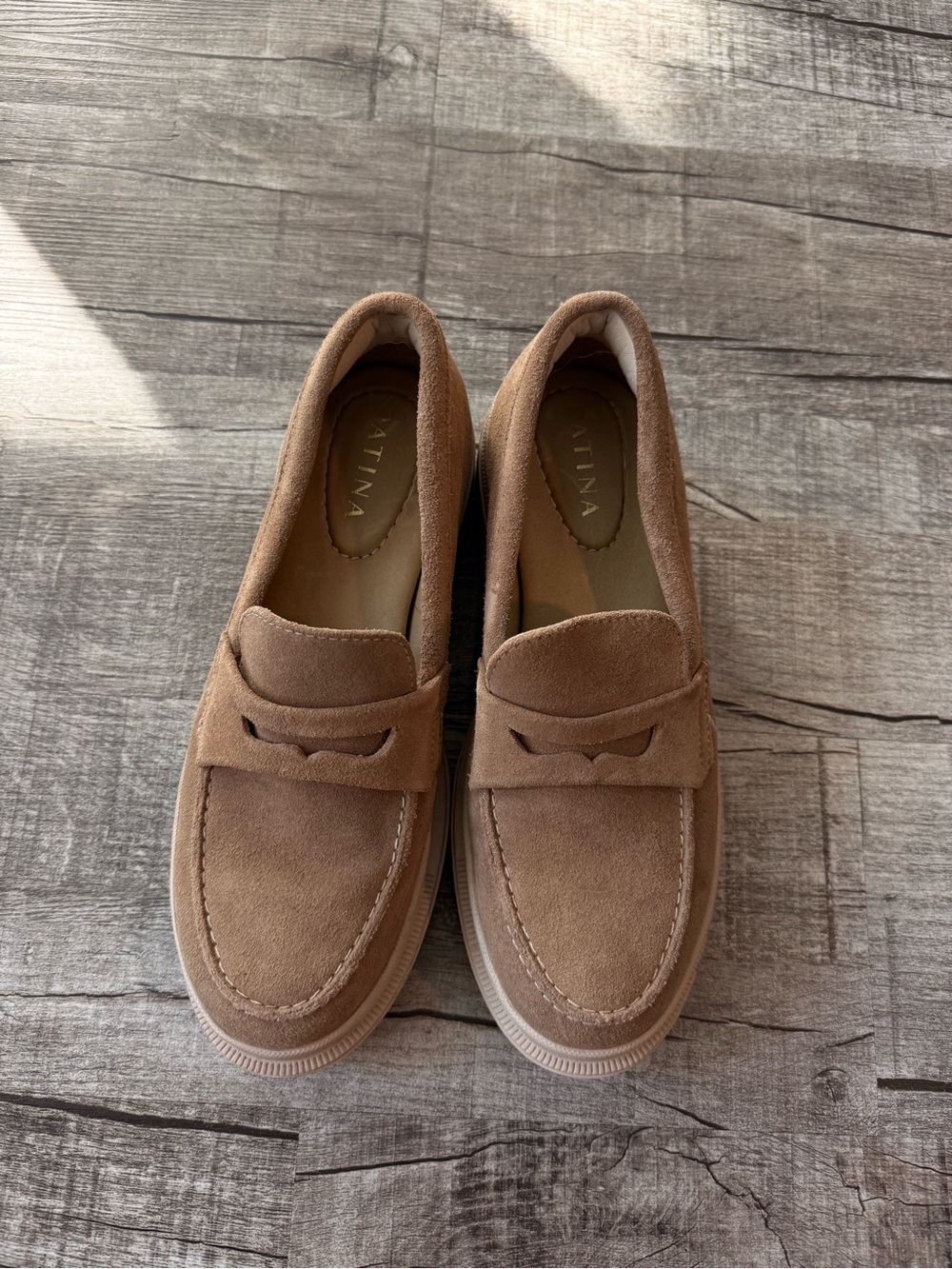 Women’s Patina Suede Penny Loafers in Light Brown